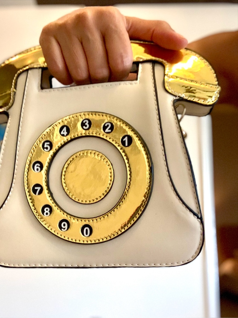 Novelty Cream Crossbody Phone Bag with Gold Accents - Picture 2 of 13